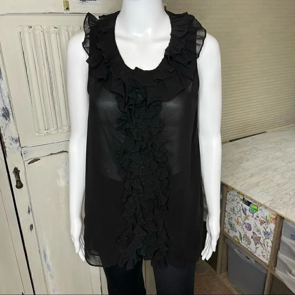 XXI Twenty One Black Ruffle Front Sleeveless Blouse Top Size Small - Picture 7 of 13